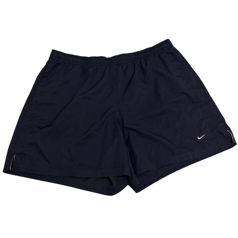 Vintage Nike Running Shorts Boys Youth L 12-14 Navy Blue Silver Tag Y2K Athletic